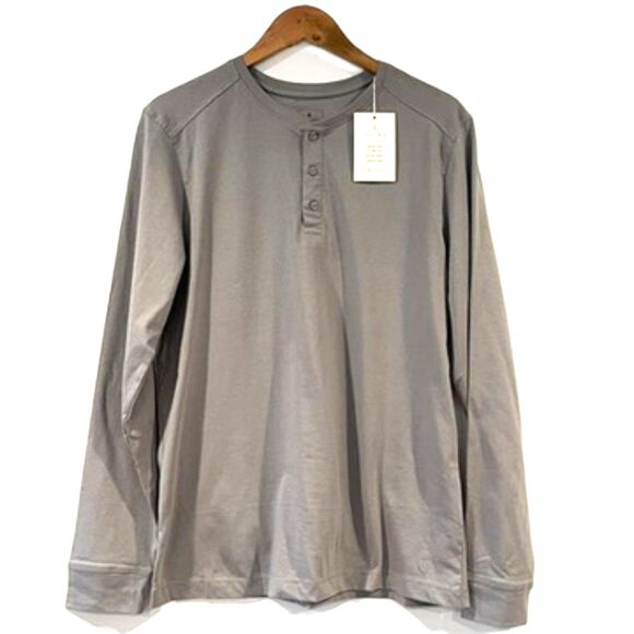 Vustra Light Grey Men's Henley NEW Medium Organic Cotton Long Sleeves - Picture 1 of 9